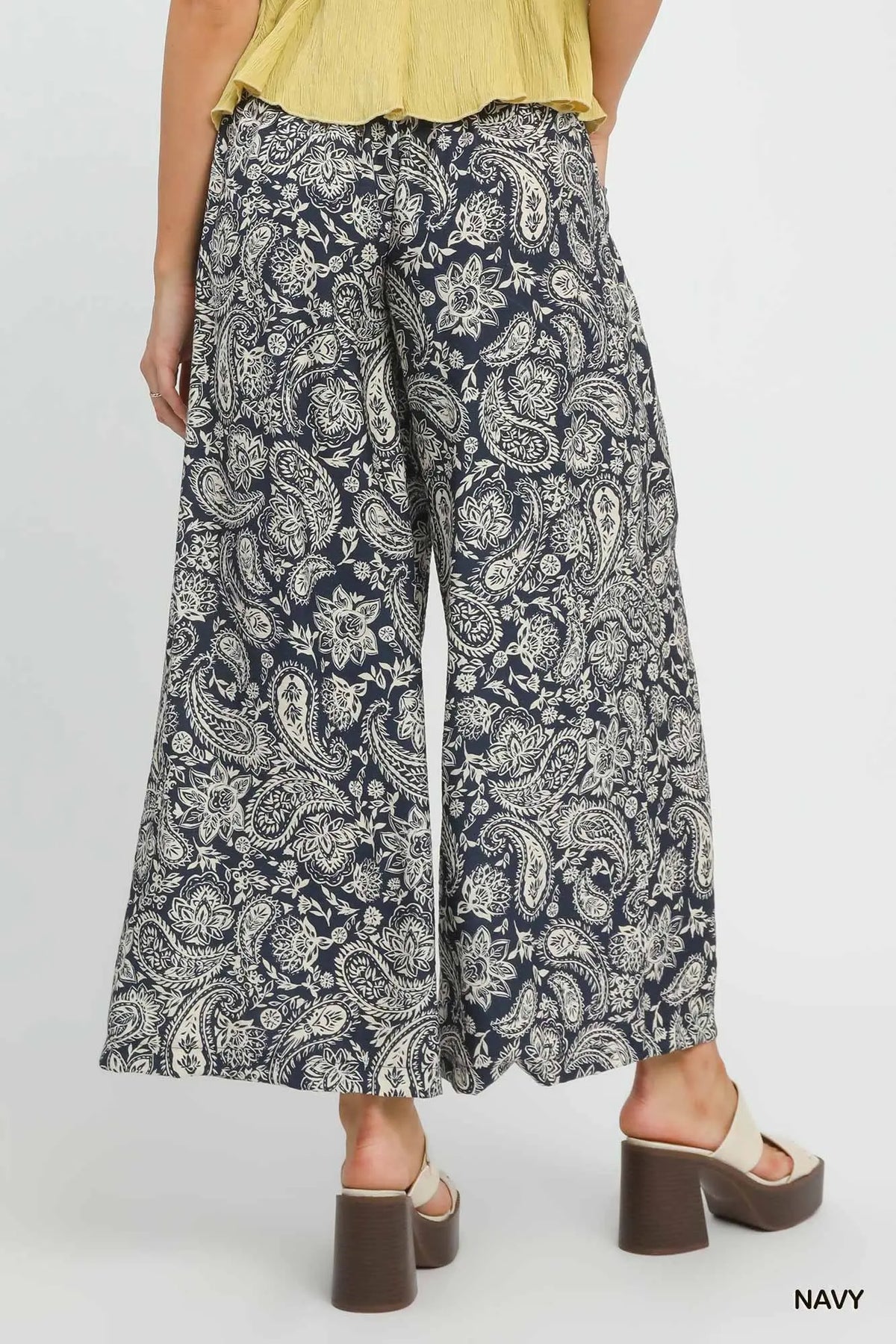 Navy Paisley Wide Leg Pants