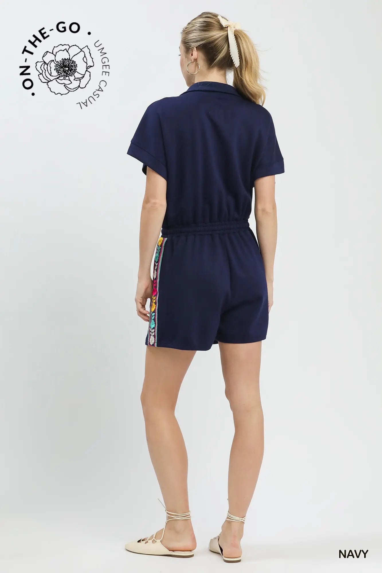 Navy Embroidered Skort