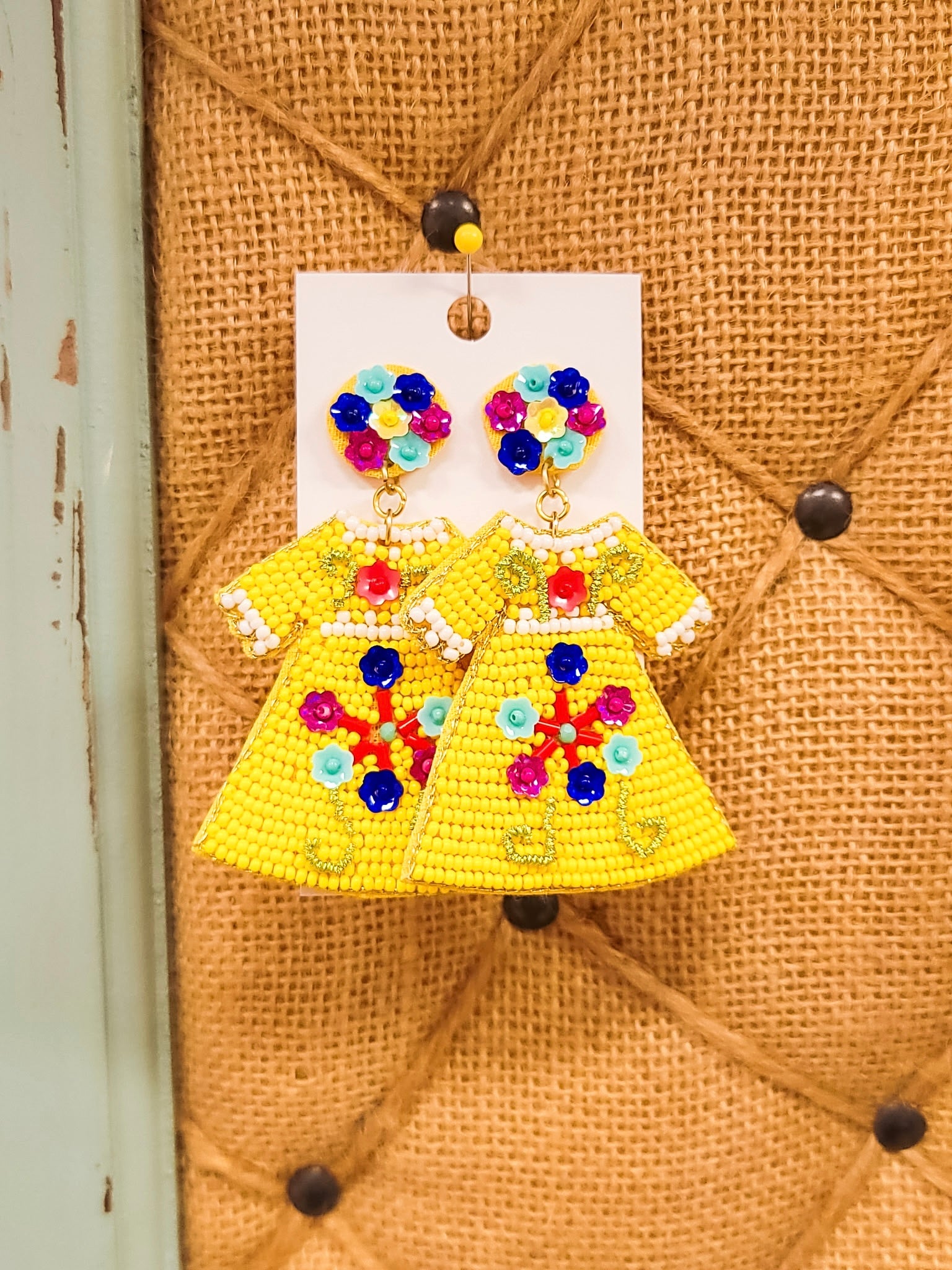 Yellow Beaded Dress Earrings