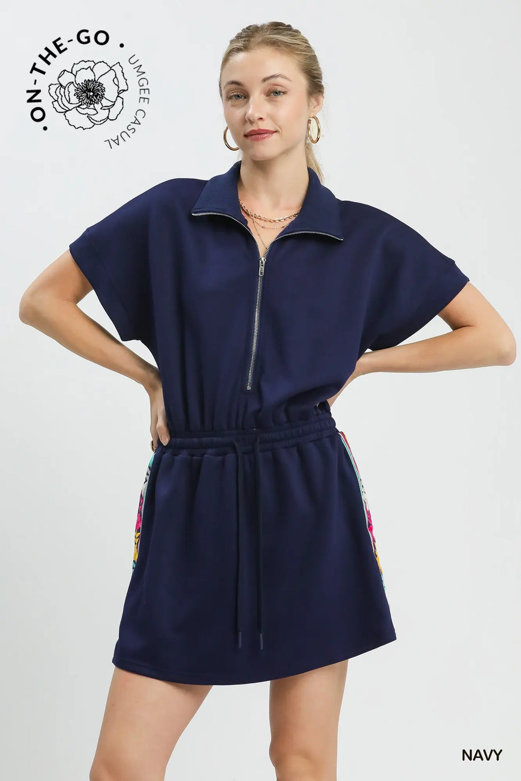 Navy Embroidered Skort