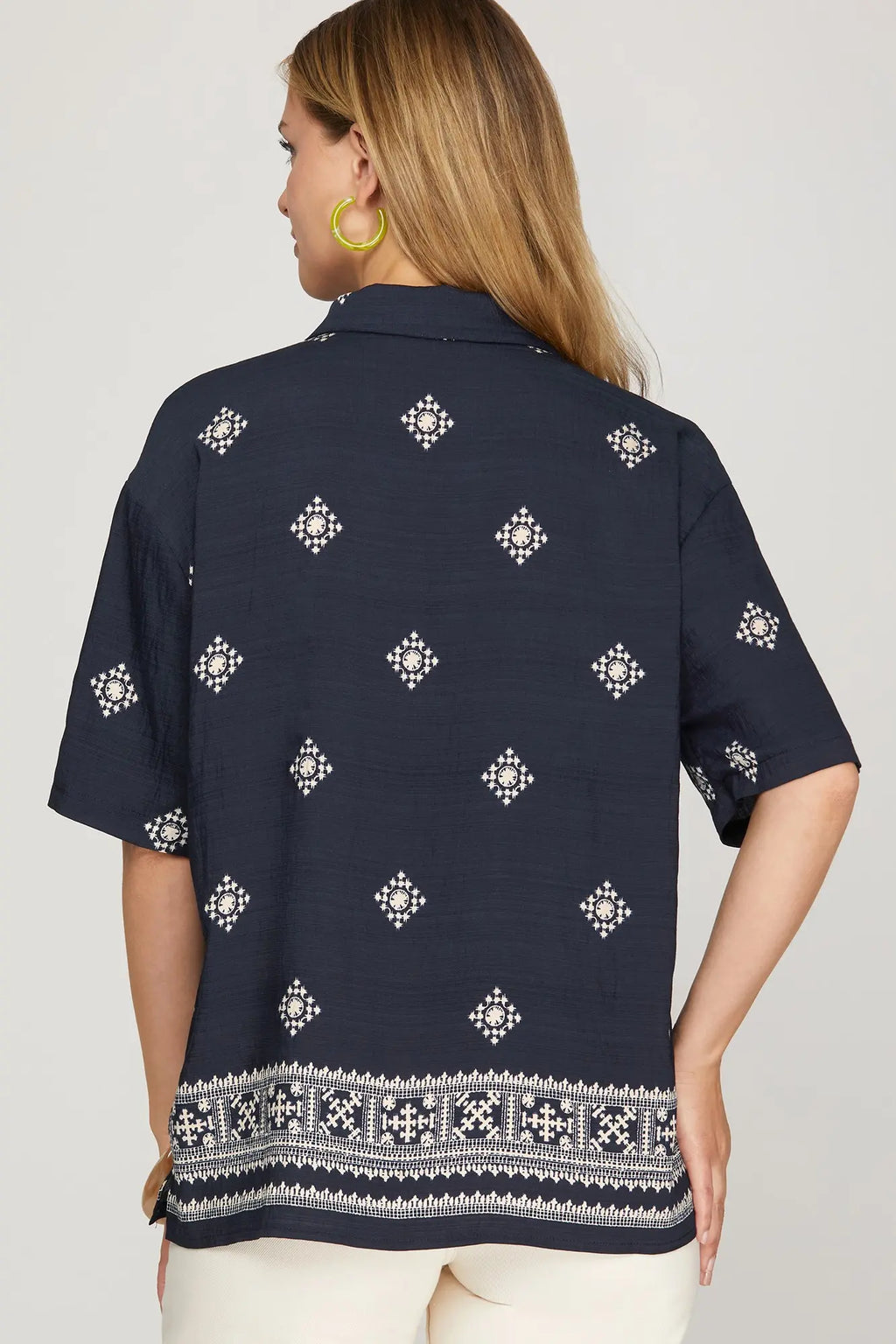 Navy Border Printed Top