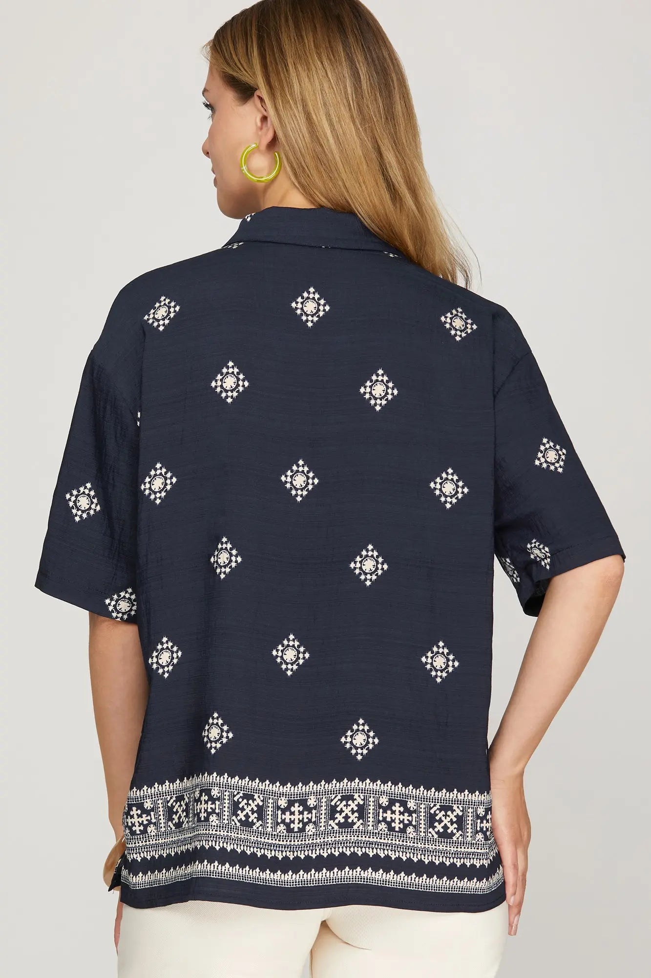 Navy Border Printed Top