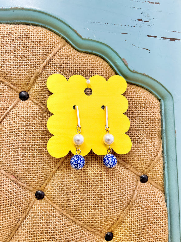 Pearl + Blue Bead Earrings