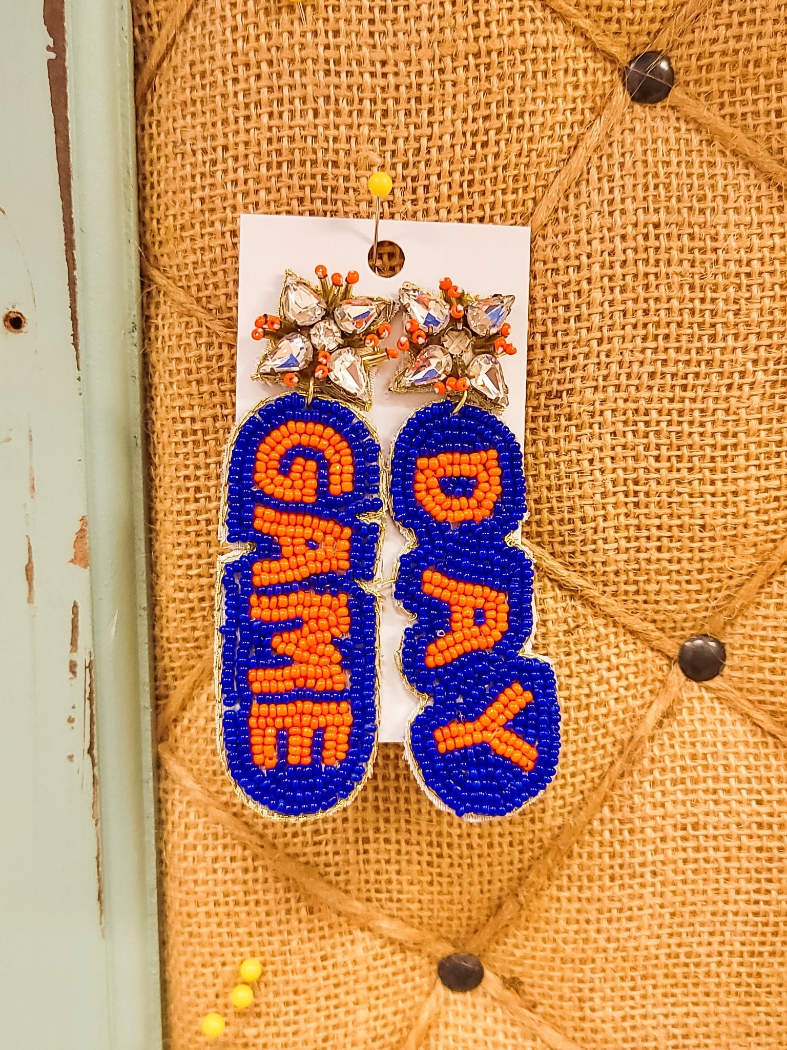 Royal + Orange Game Day Beaded Earrings