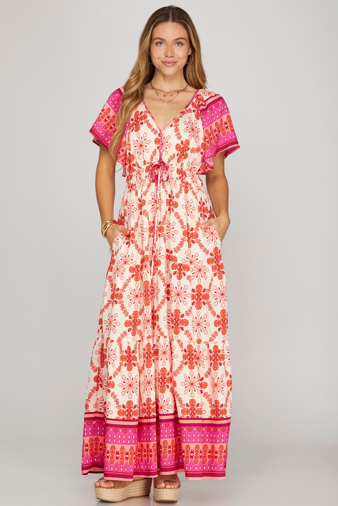Coral + Pink Mix Maxi Dress (S-L)