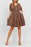 Leopard Puff Sleeve Tiered Dress