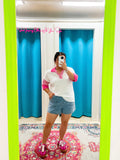White Half Sleeve Colorblock Top