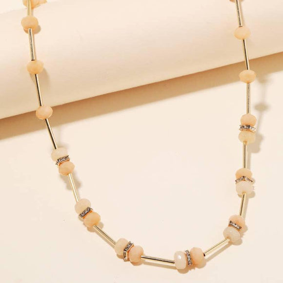 Peach Tube Chain Beaded Necklace