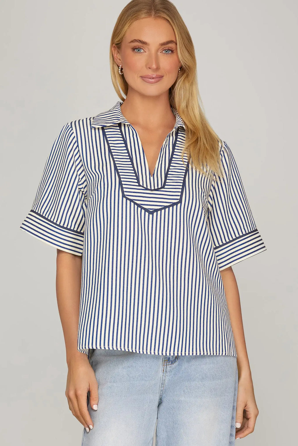 Navy Striped Blouse