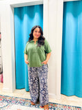 Navy Paisley Wide Leg Pants