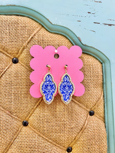 Gold Trim Blue Earrings