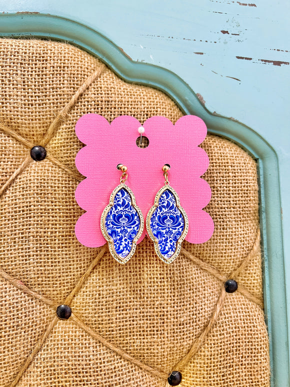 Gold Trim Blue Earrings