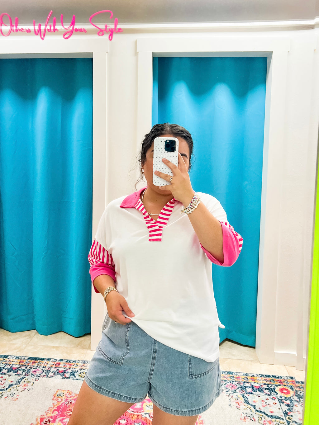 White Half Sleeve Colorblock Top