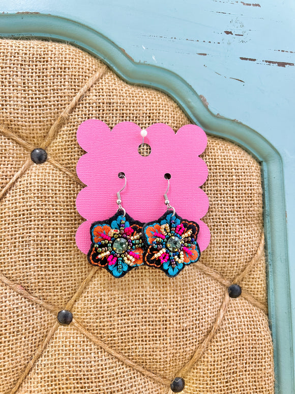 Black Floral Beaded Earrings