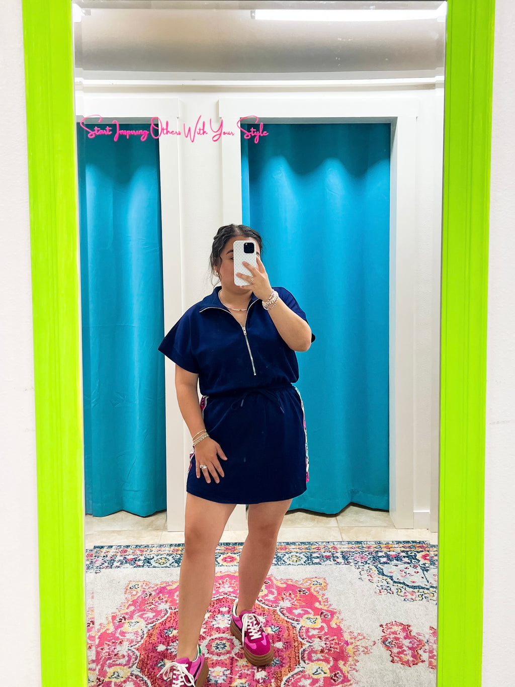 Navy Embroidered Skort