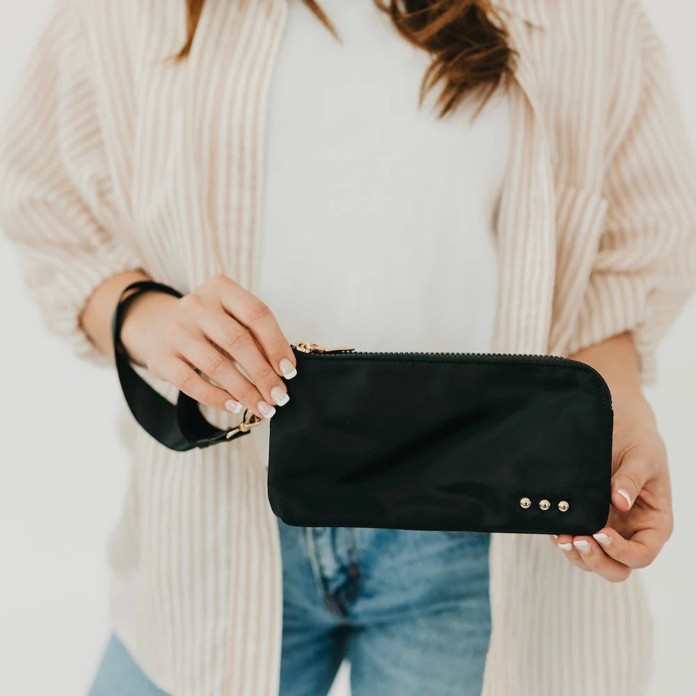 Black Double Zip Nylon Wristlet