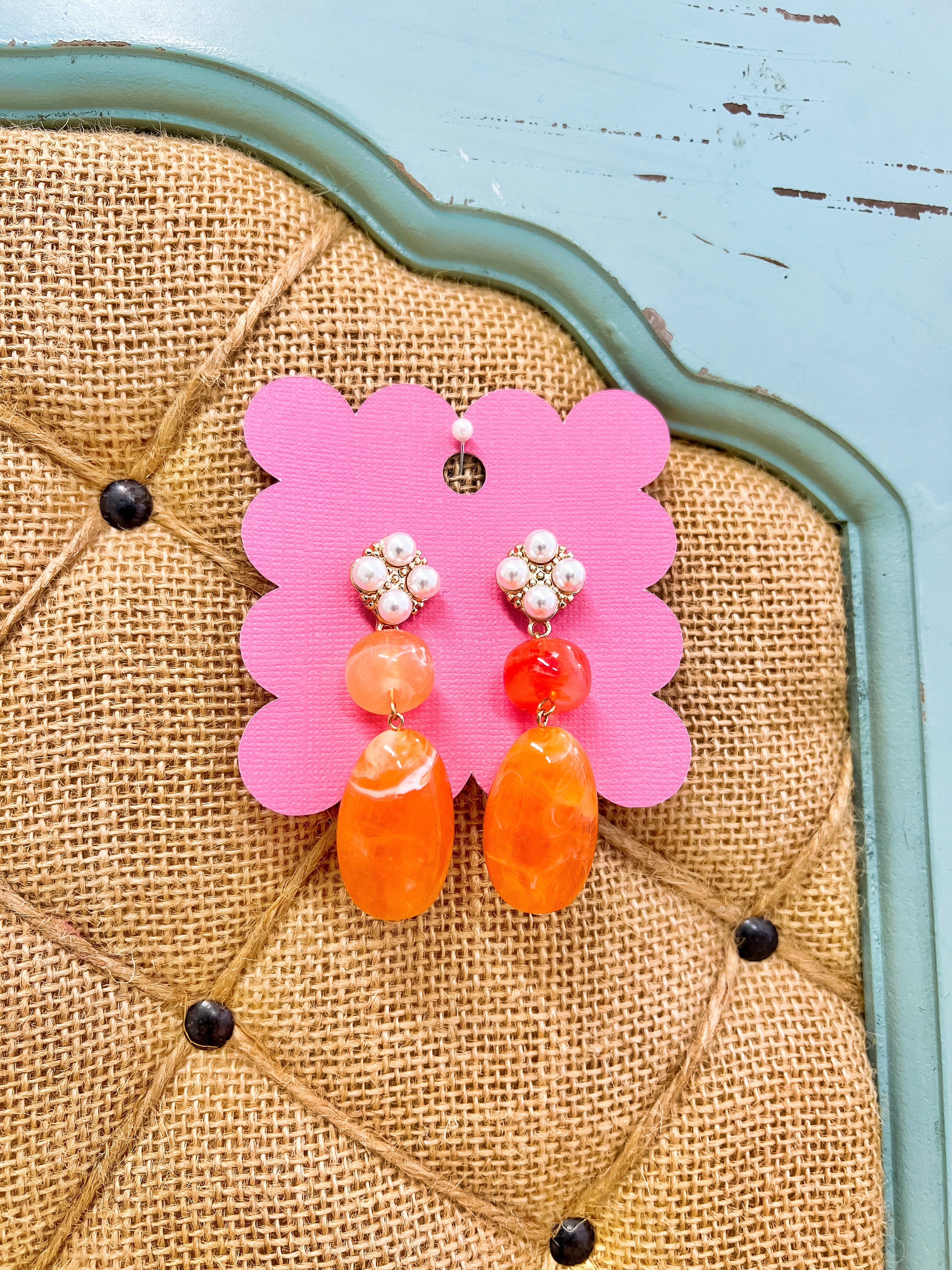 Pearls + Orange Earrings