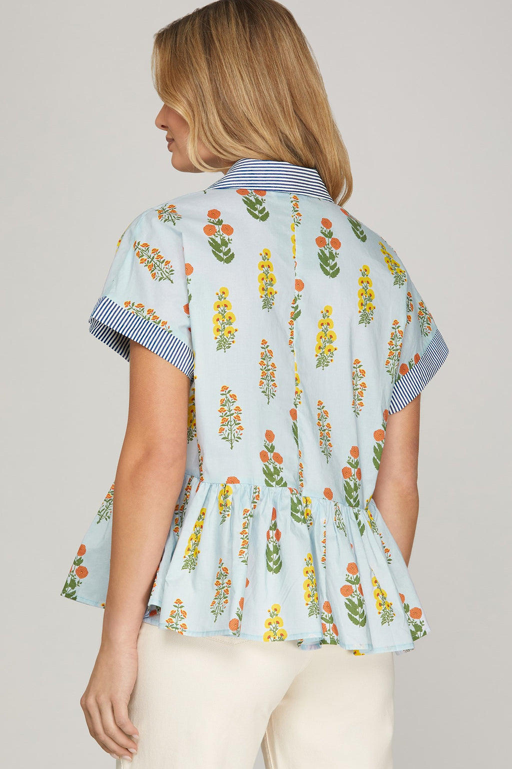 Light Blue Floral Blouse (S-L)