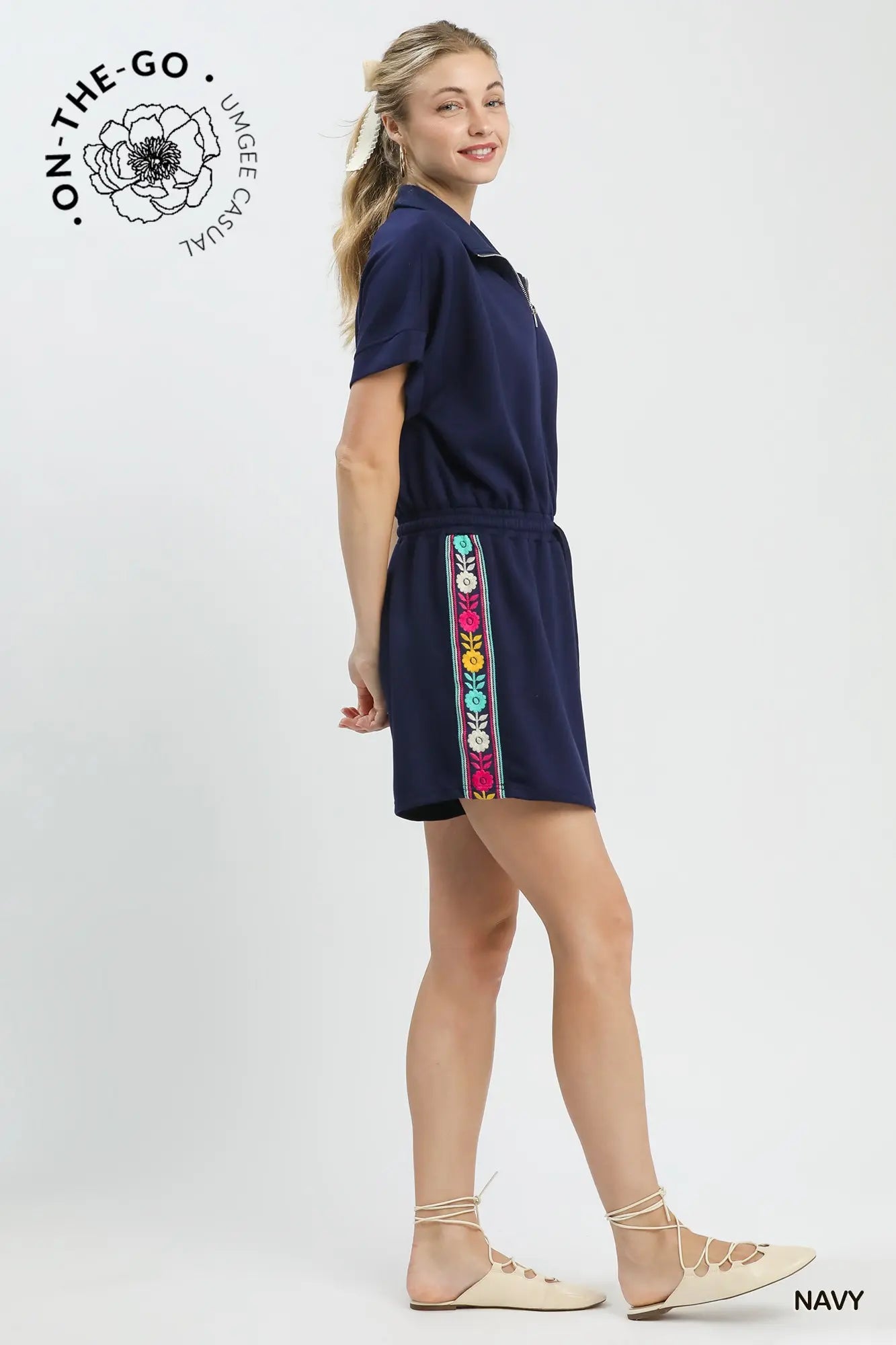 Navy Embroidered Skort