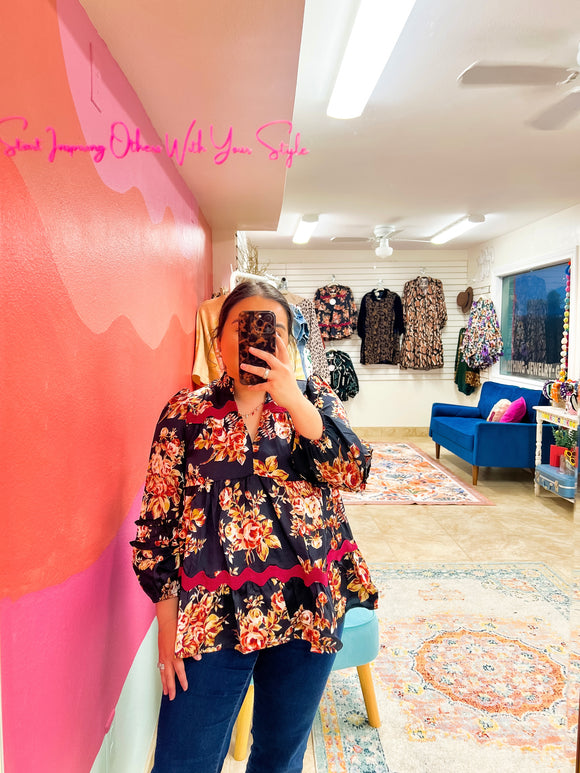 Midnight Floral Blouse