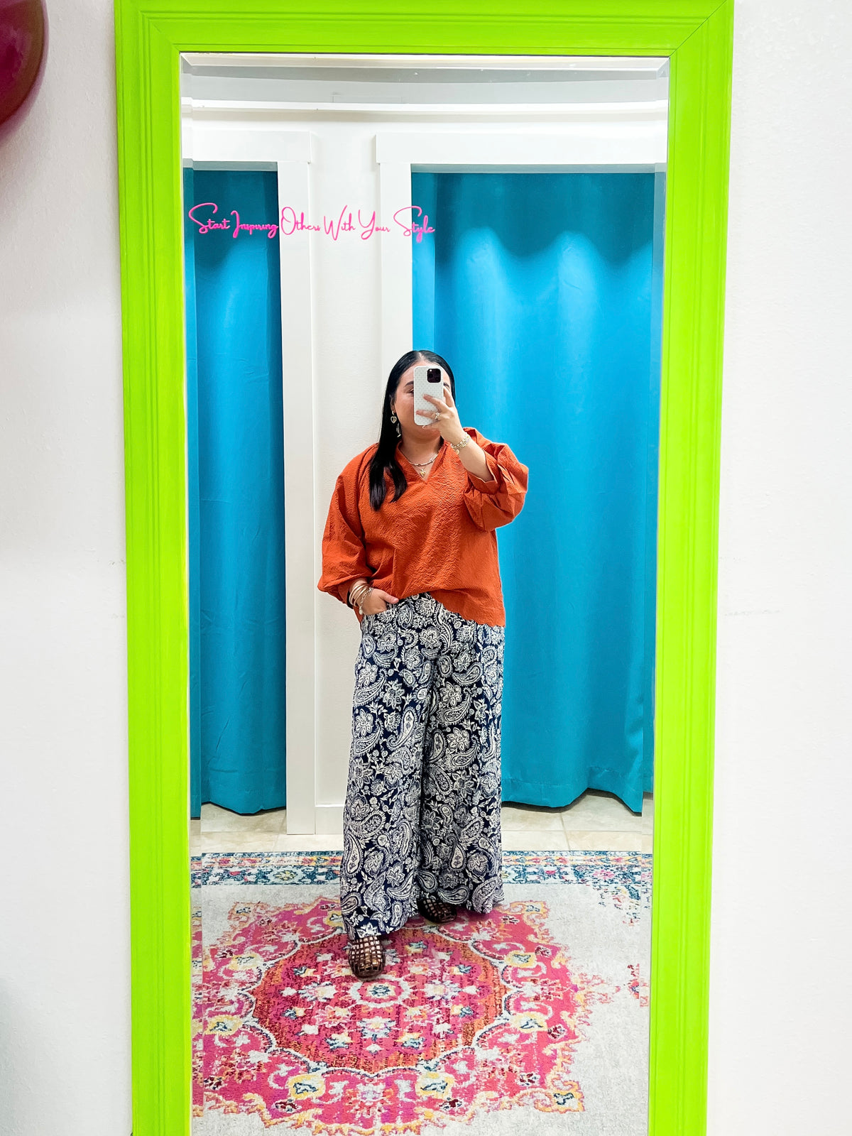 Navy Paisley Wide Leg Pants