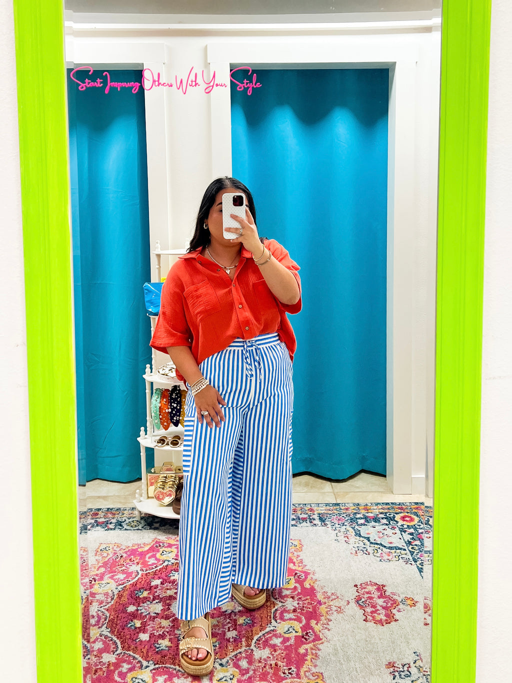 Striped Blue Pull On Pants