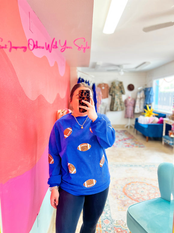 Royal Sequin Football Pullover