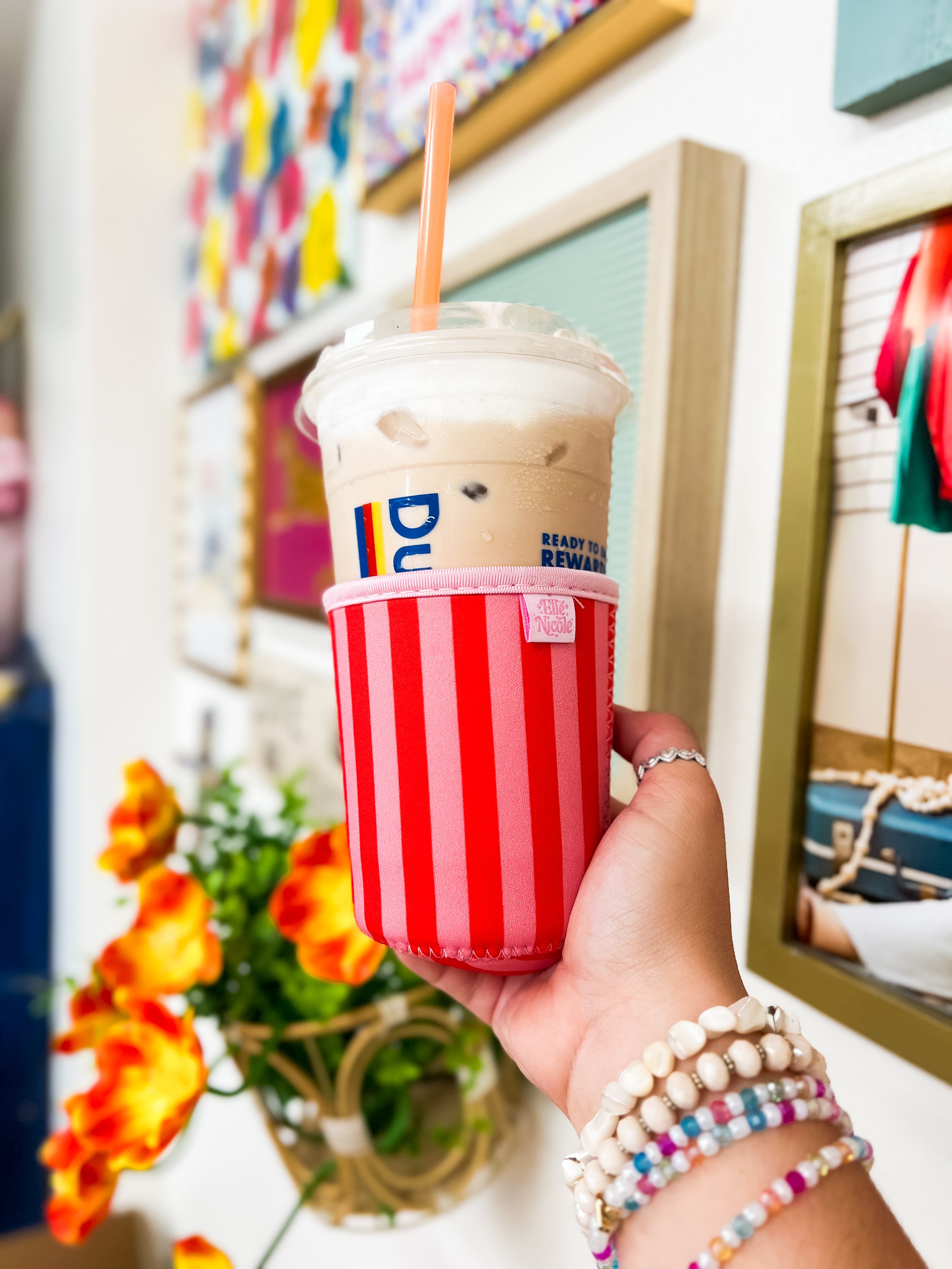 Pink + Red Striped Cup Sleeve