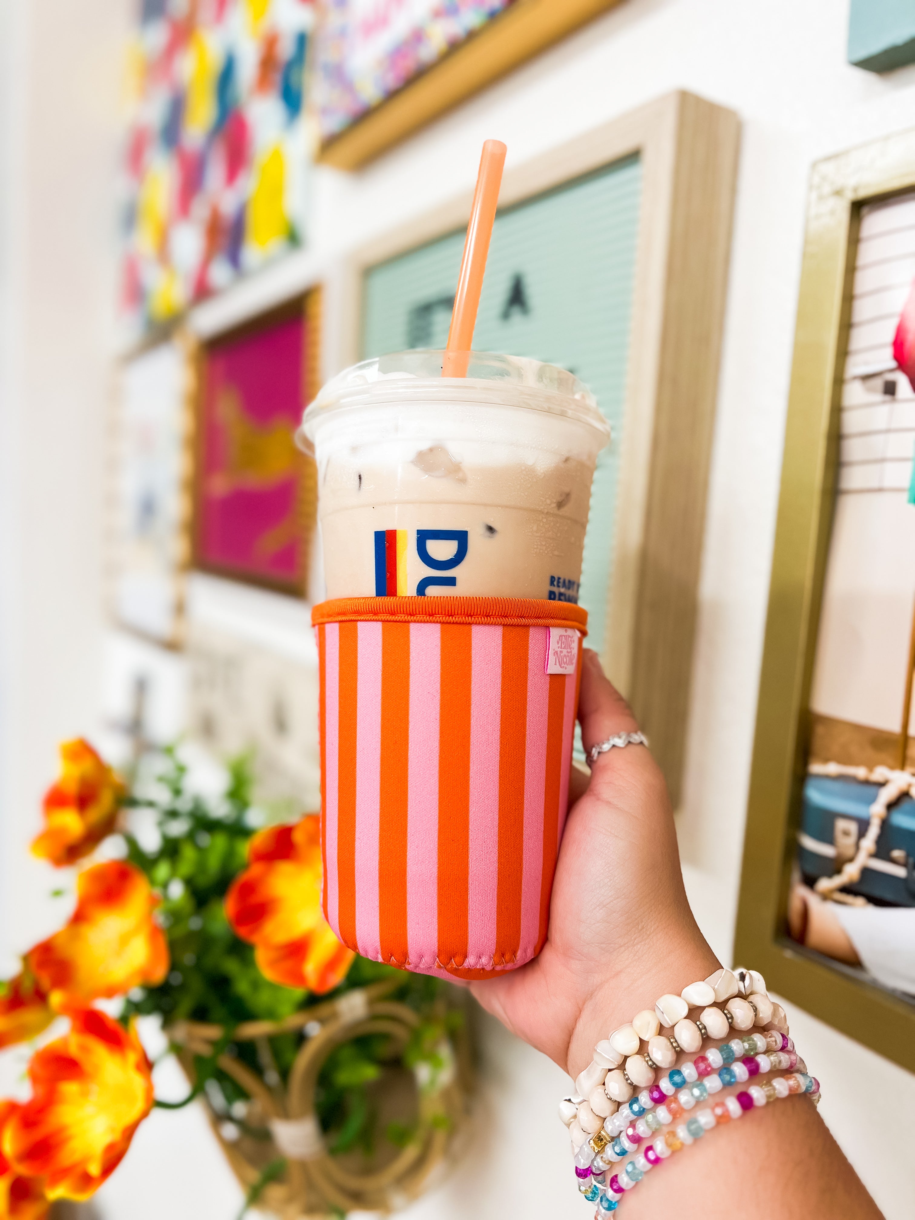 Pink + Orange Striped Cup Sleeve