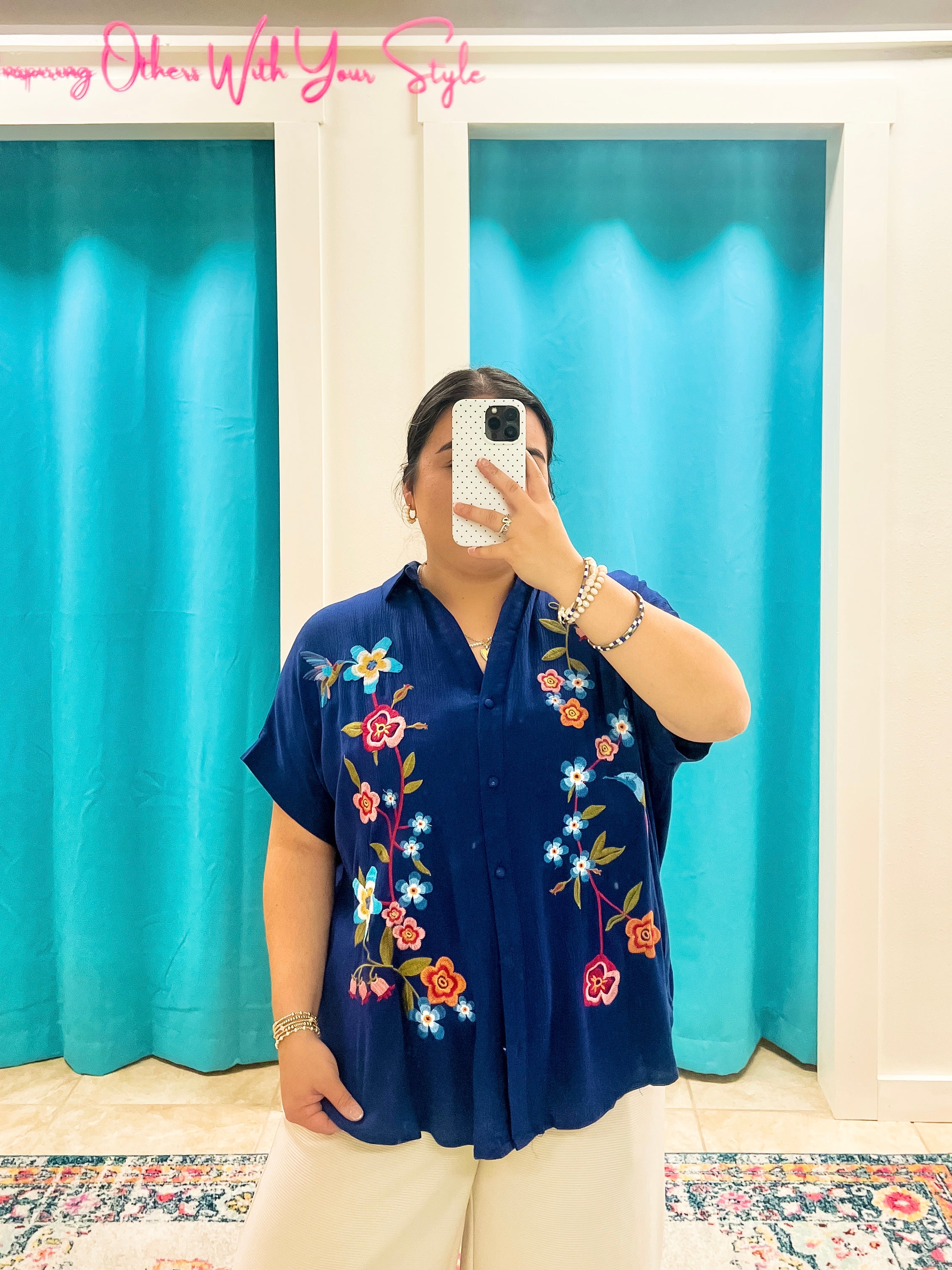 Navy Embroidered Blouse