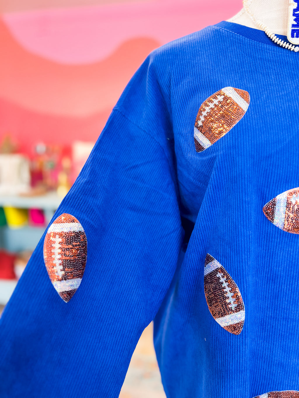 Royal Sequin Football Pullover