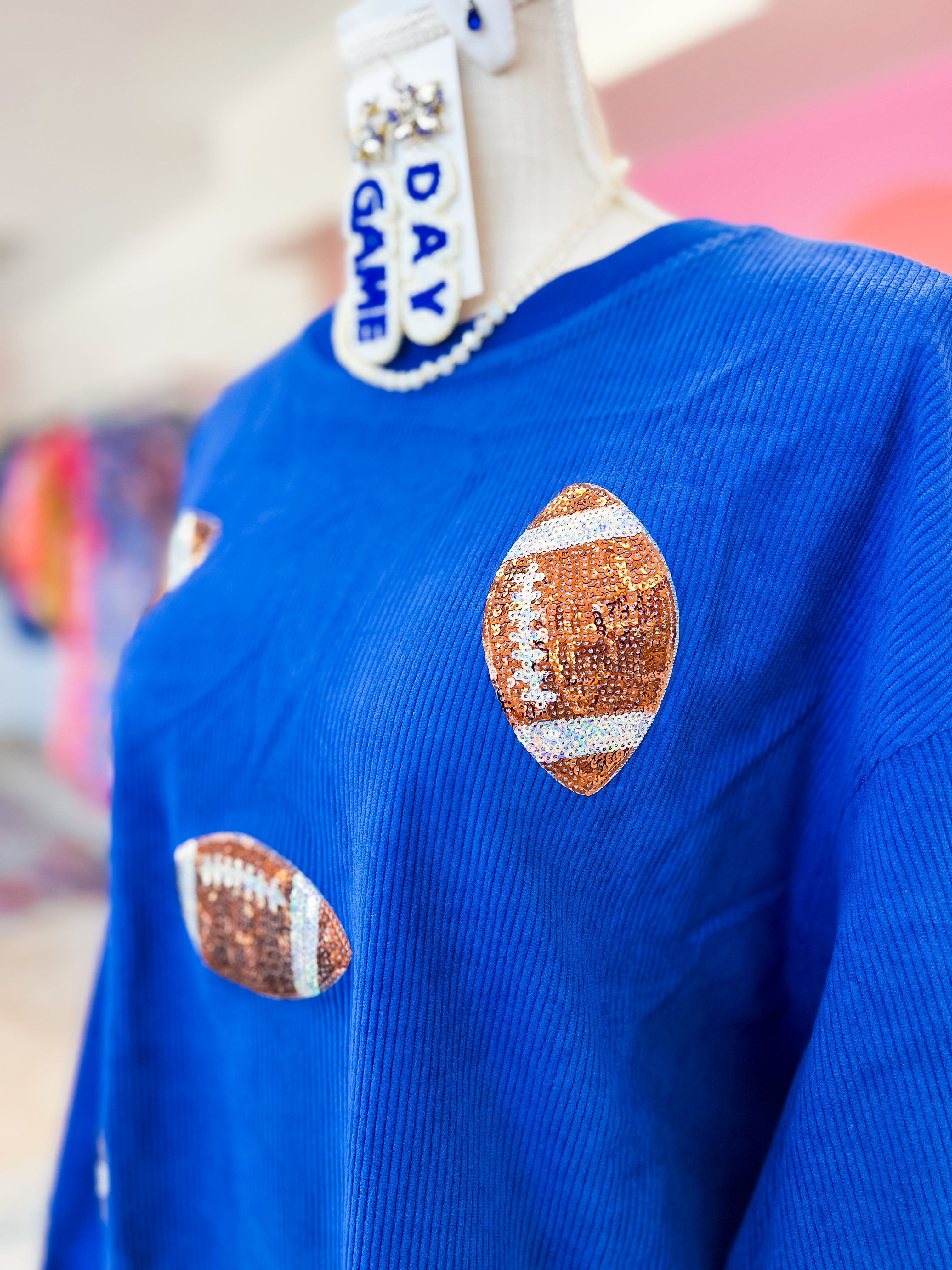 Royal Sequin Football Pullover