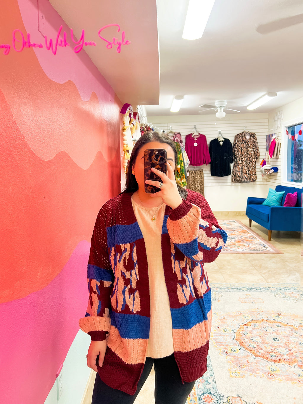 Animal Print Colorblock Cardigan