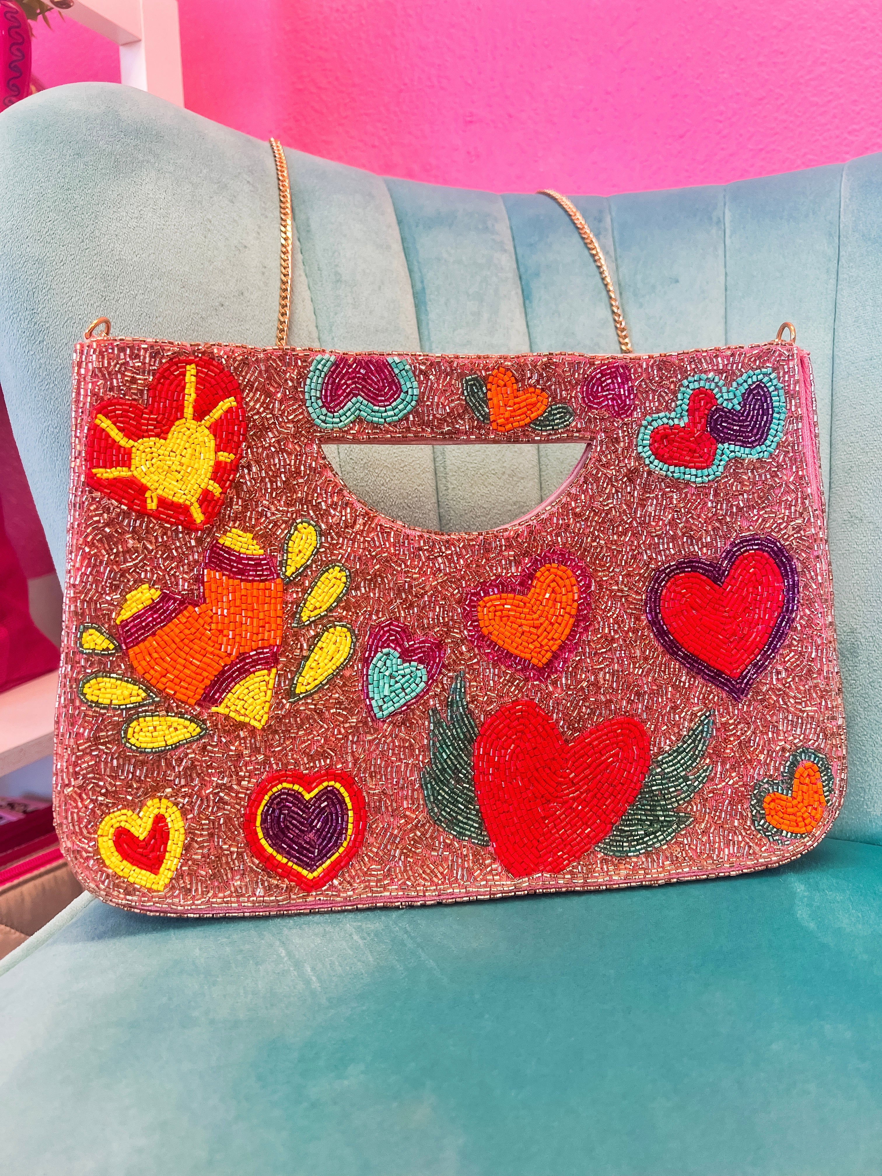 Wing Heart Beaded Purse