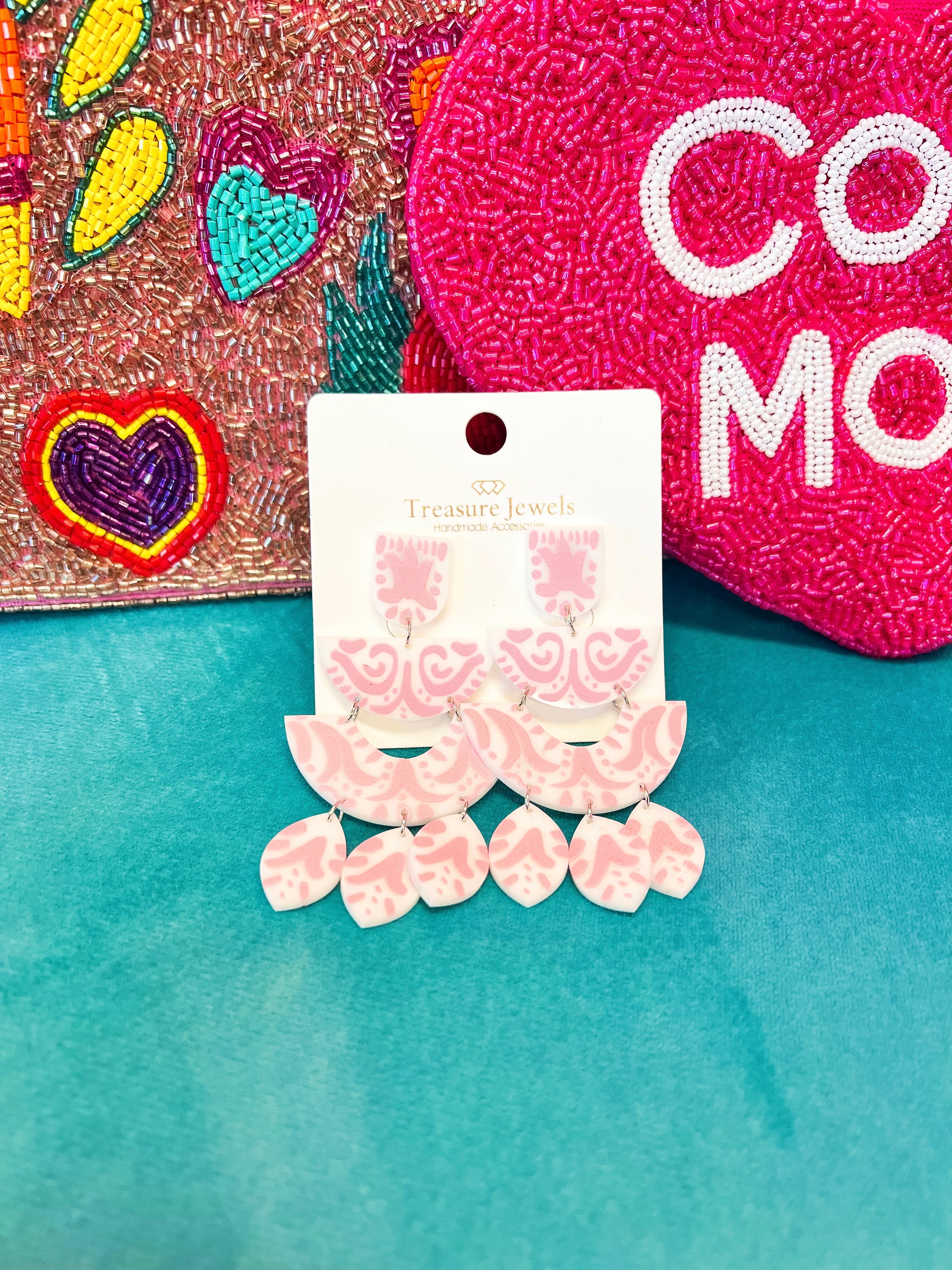 White + Pink Tiered Earrings