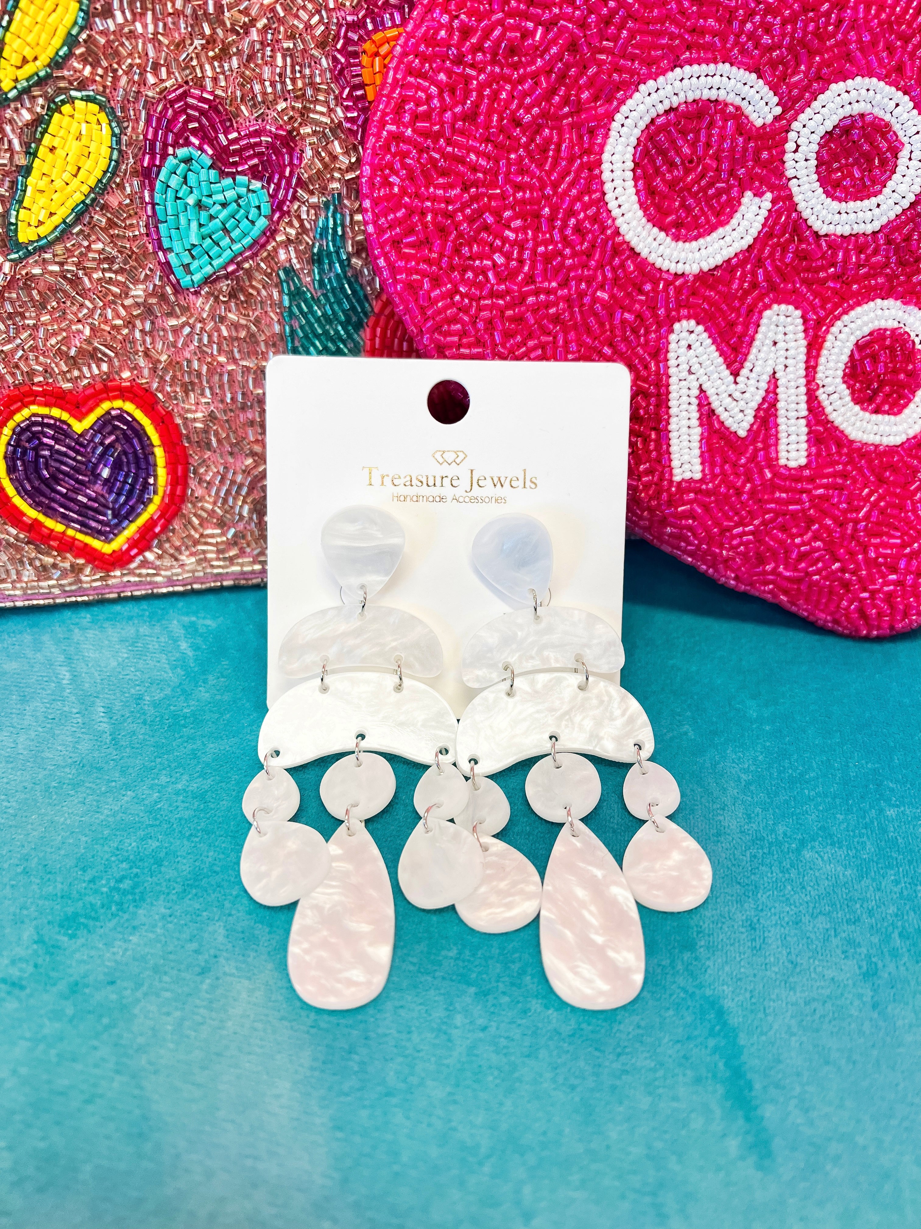 White Tiered Dangle Earrings