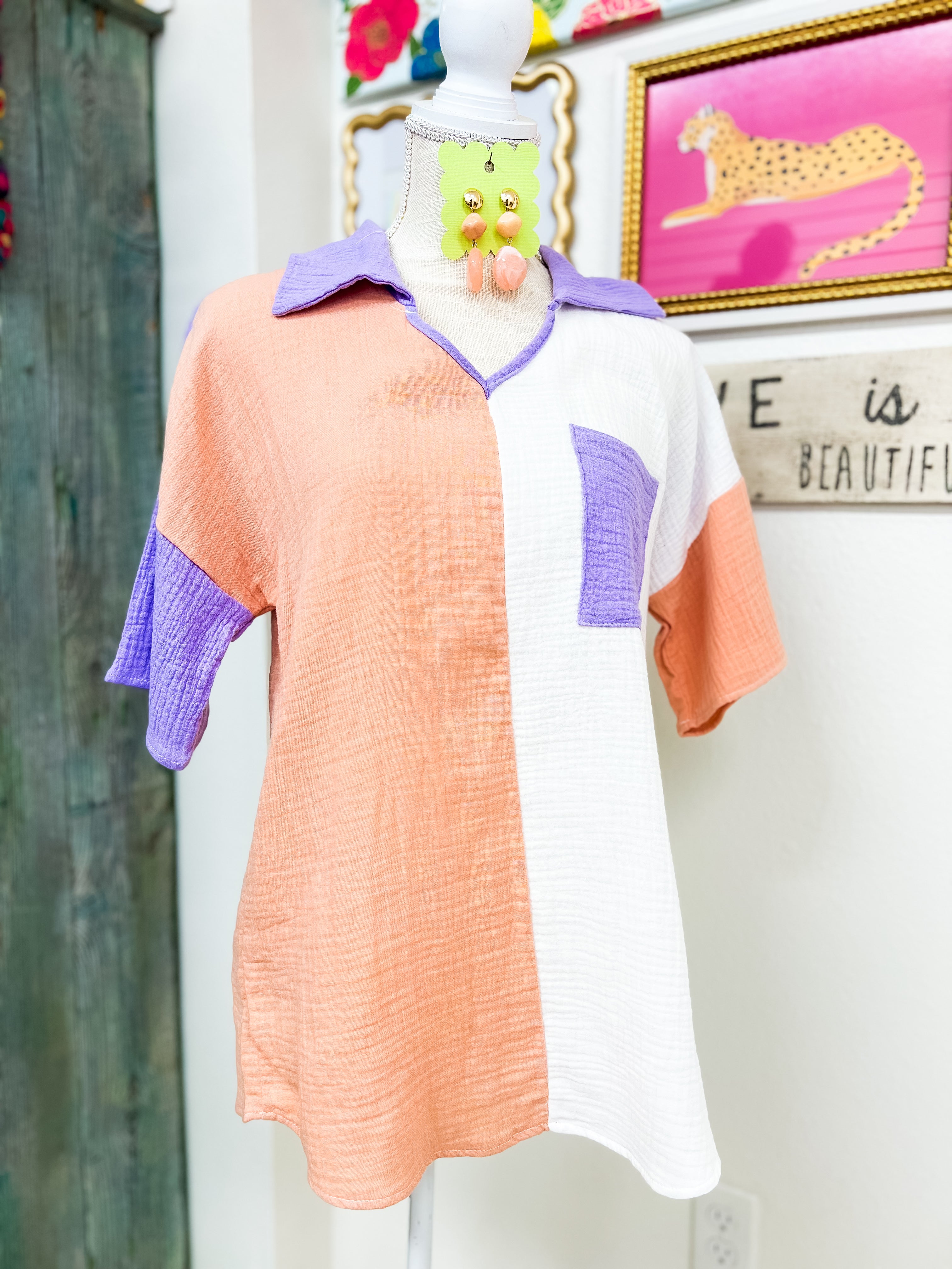 Colorblock Gauze Top (SMALL)