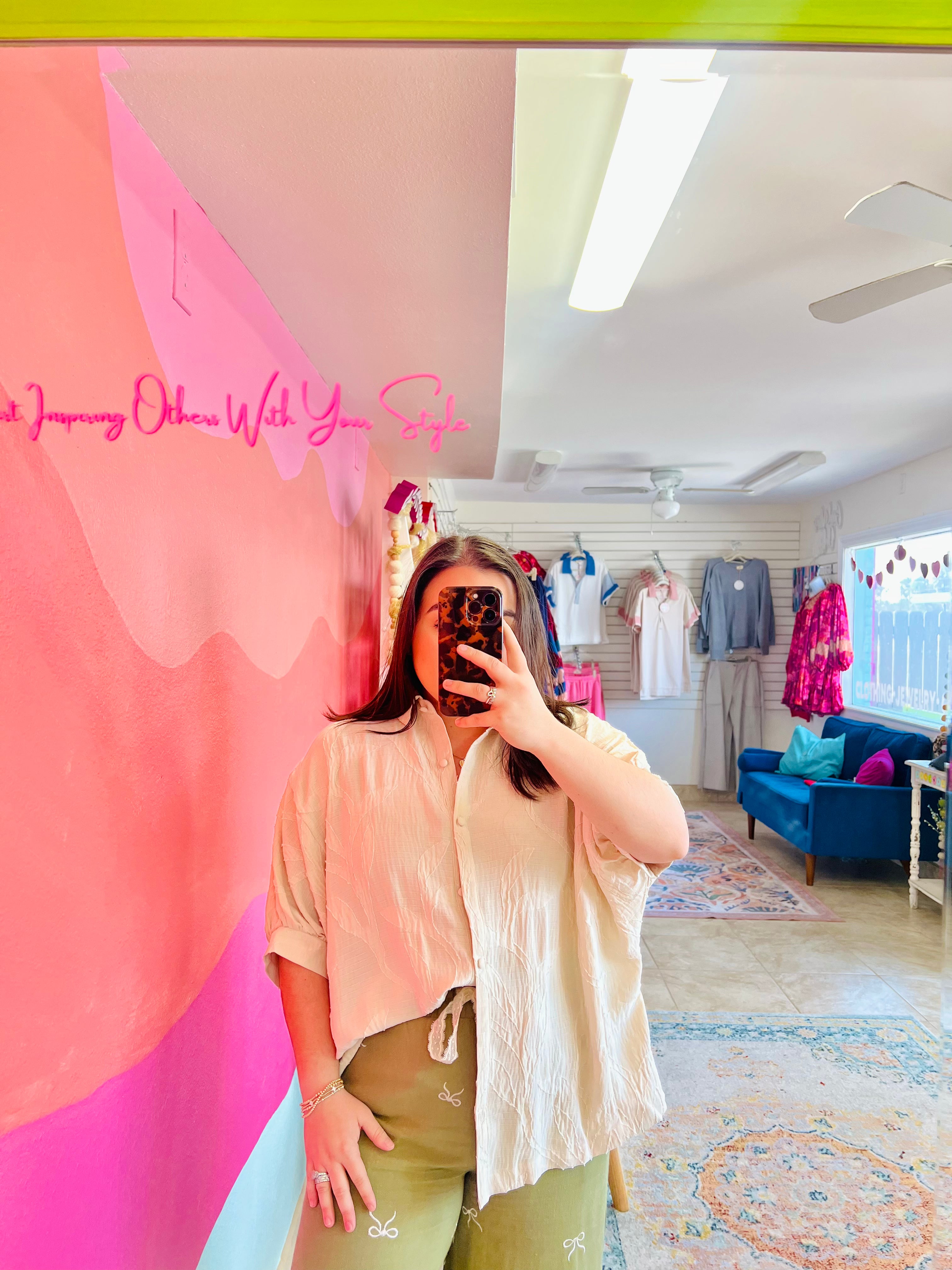 Cream Textured Button-Down Blouse (S-L)