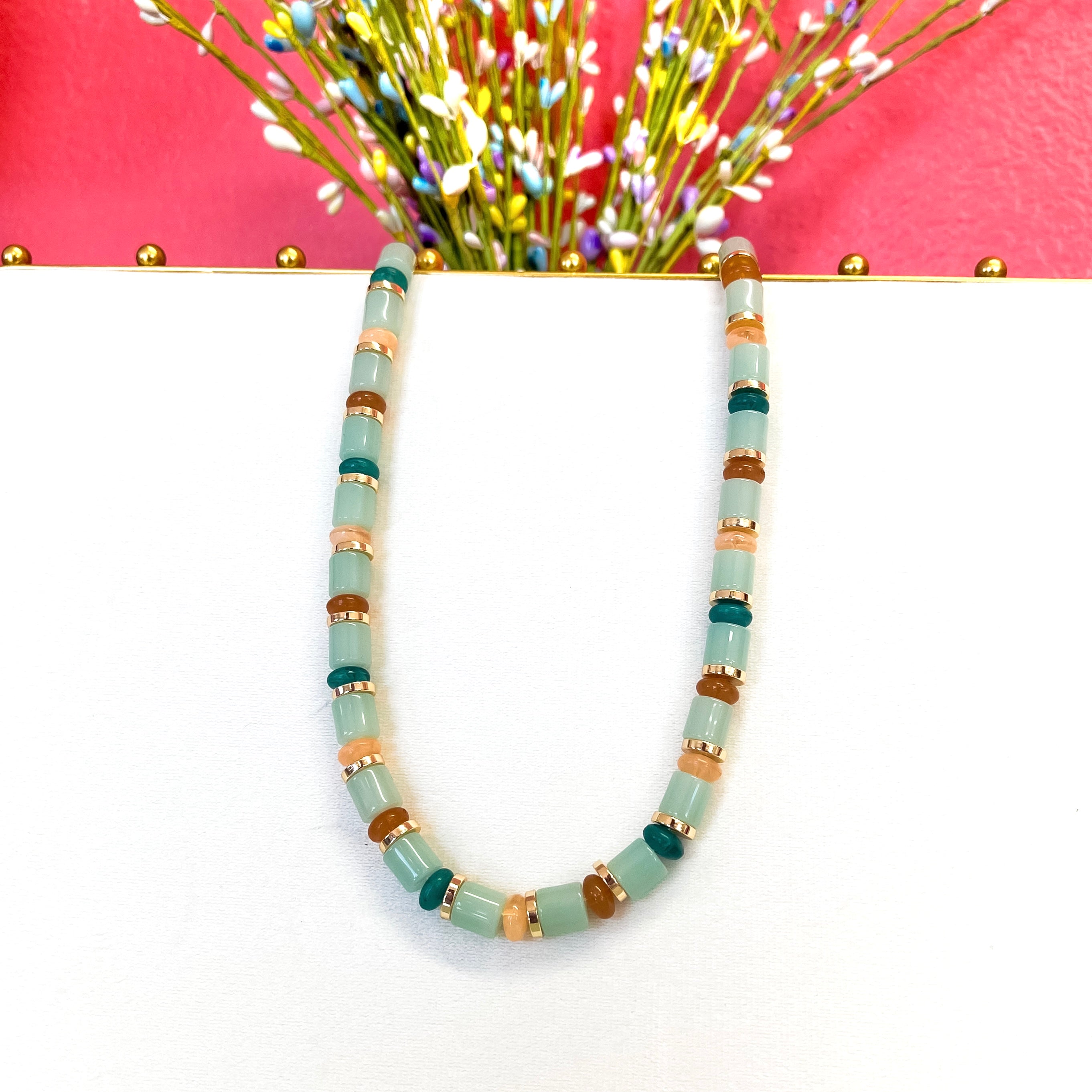 Mint Chunky Beaded Necklace Chunky