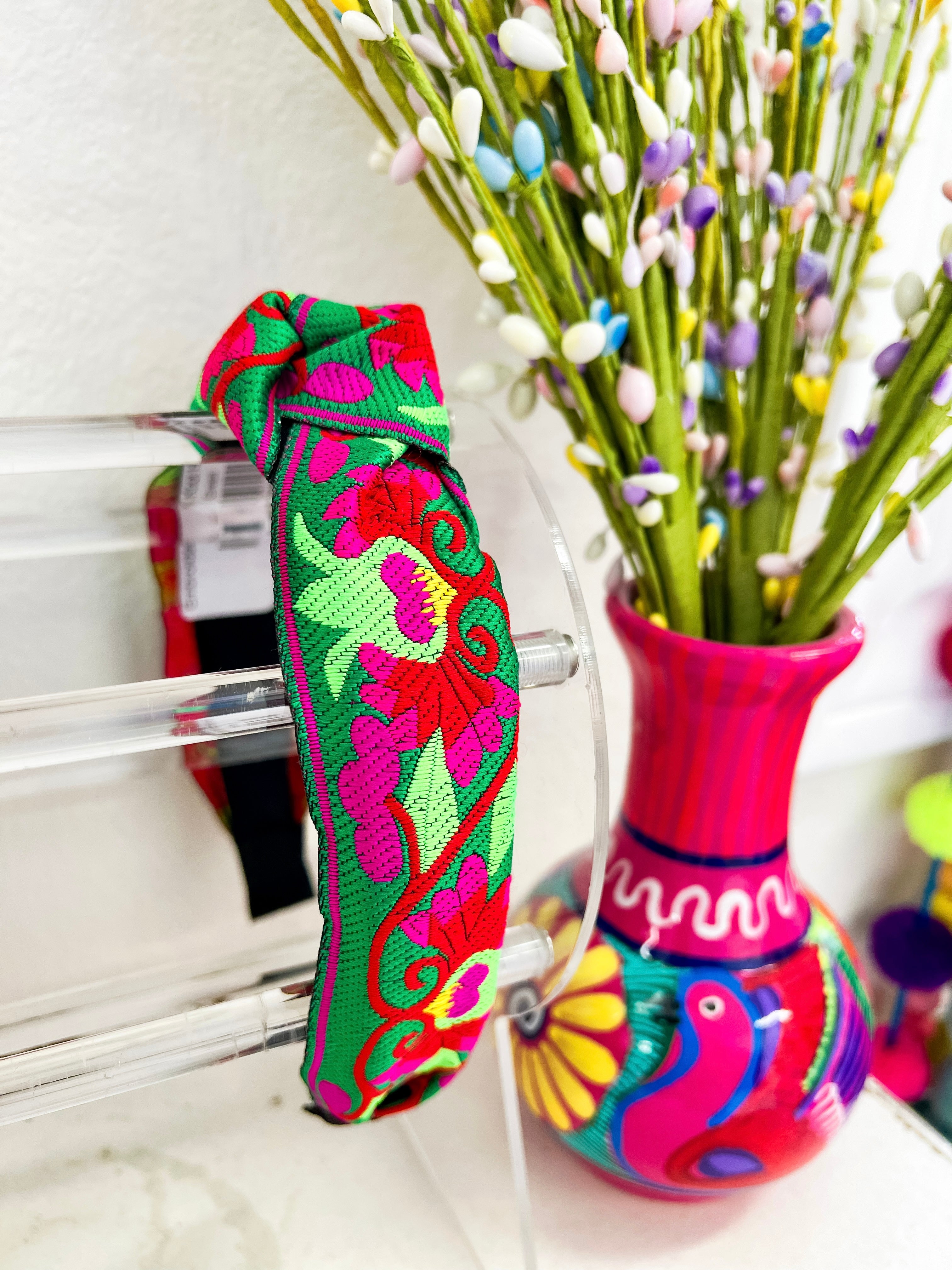 Embroidered Top Knot Headband