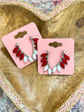 Maroon Crystal Feather Earrings