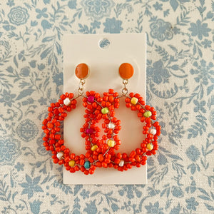Orange Beaded Floral Earrings