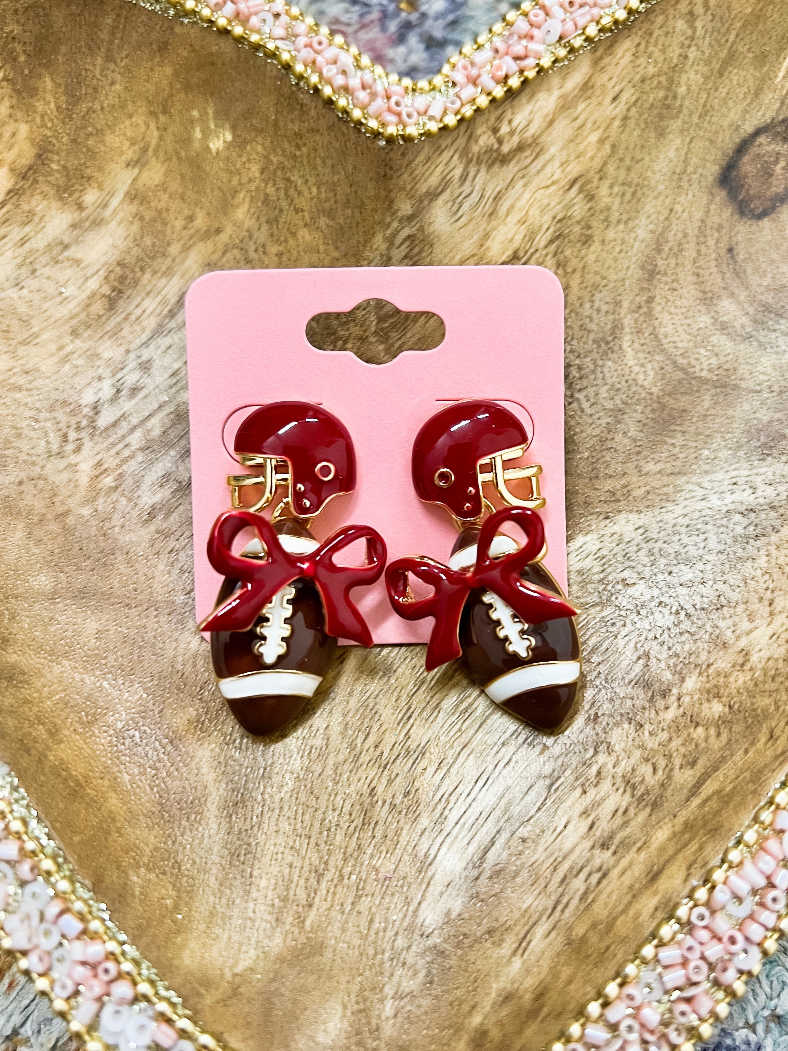 Maroon Football & Helmet Earrings