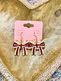 Maroon Football Bow Dangle Earrings