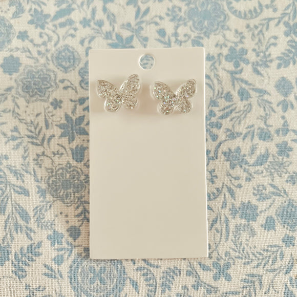 White Glitter Butterfly Studs