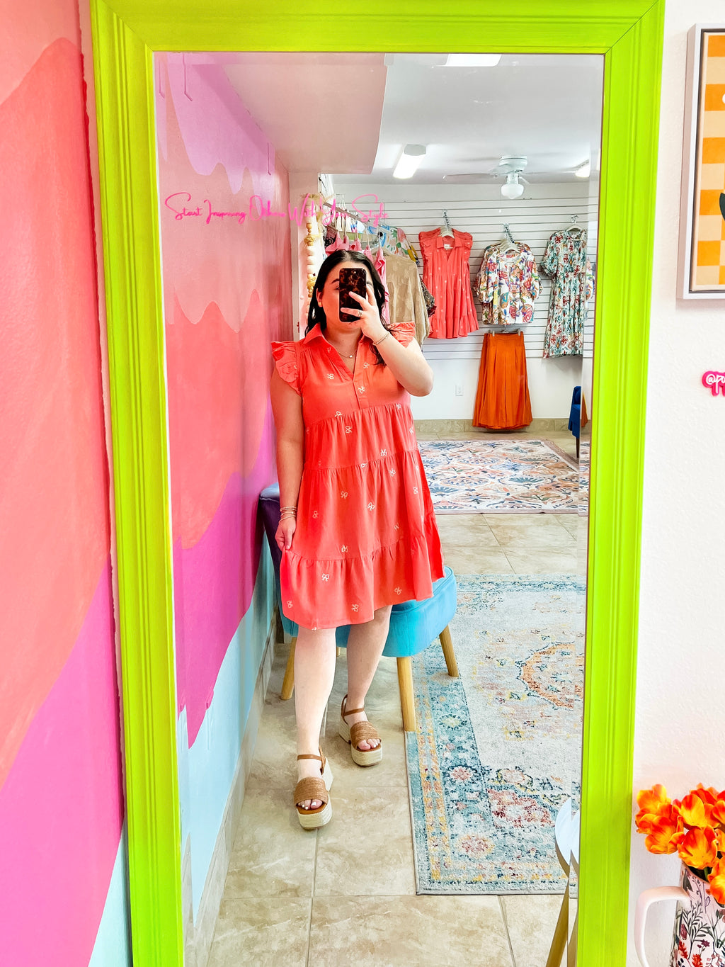 Coral Coquette Bow Dress (S-2X)