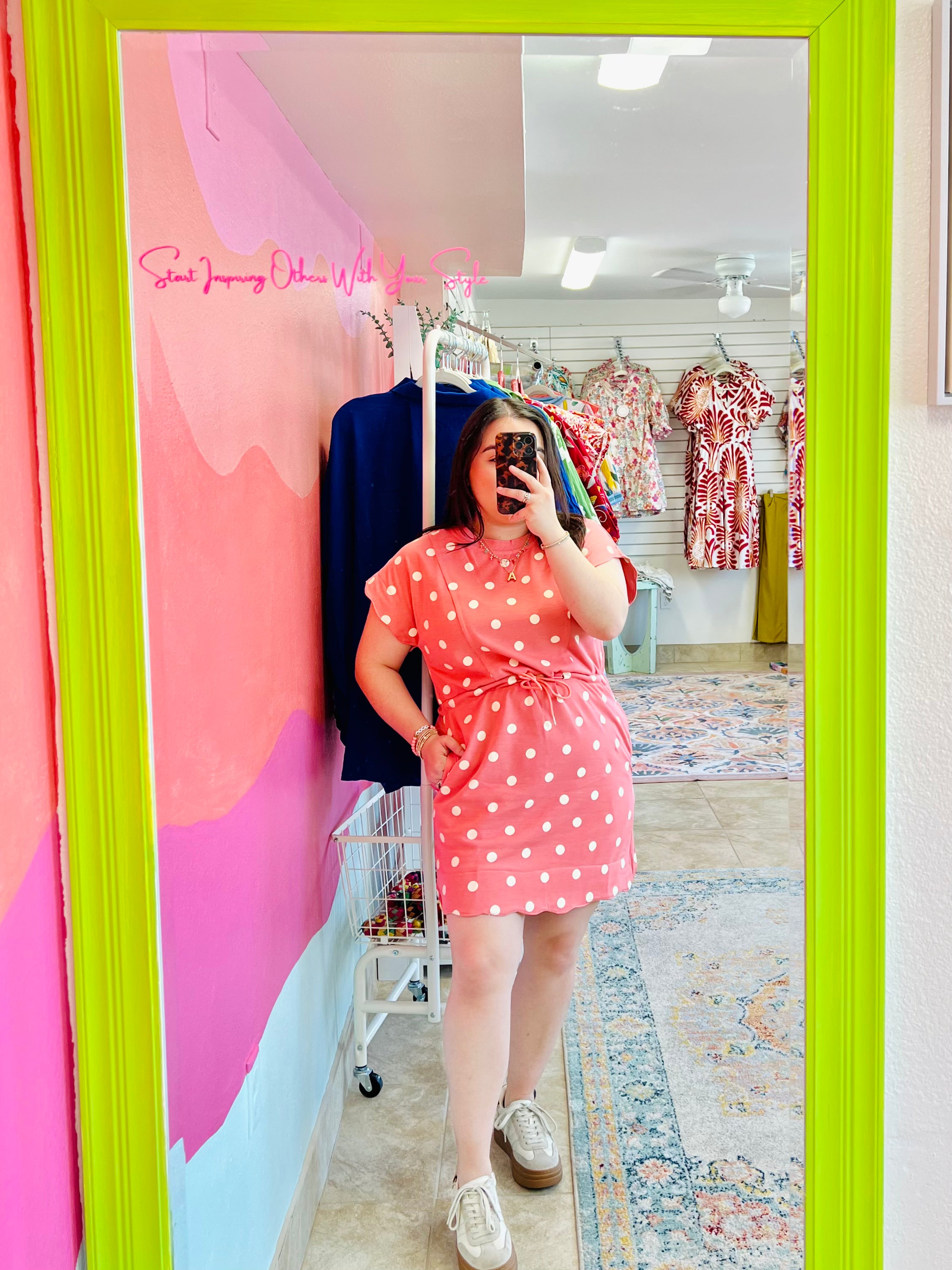 Coral Polka Dot Dress (S-L)