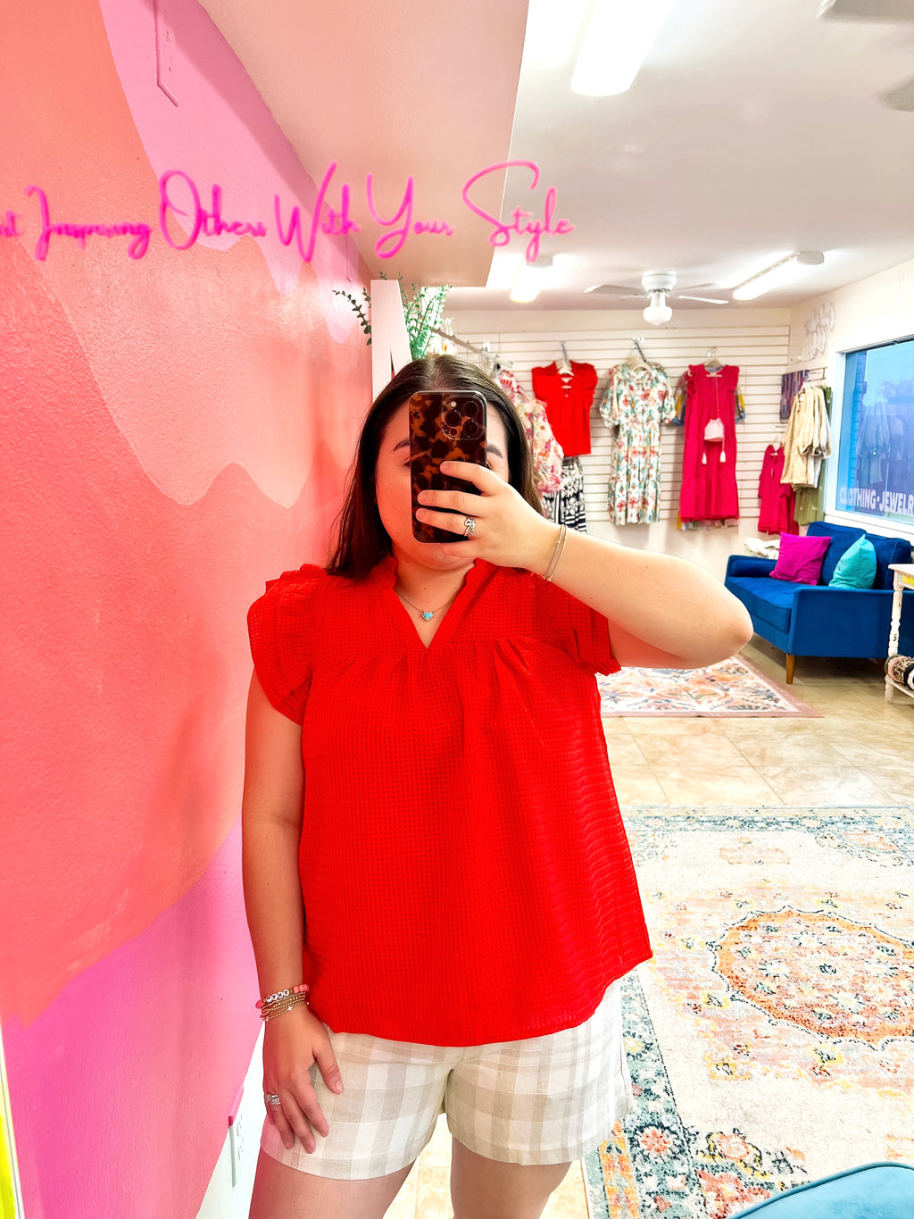 Tomato Red Flutter Sleeve Blouse