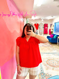 Tomato Red Flutter Sleeve Blouse