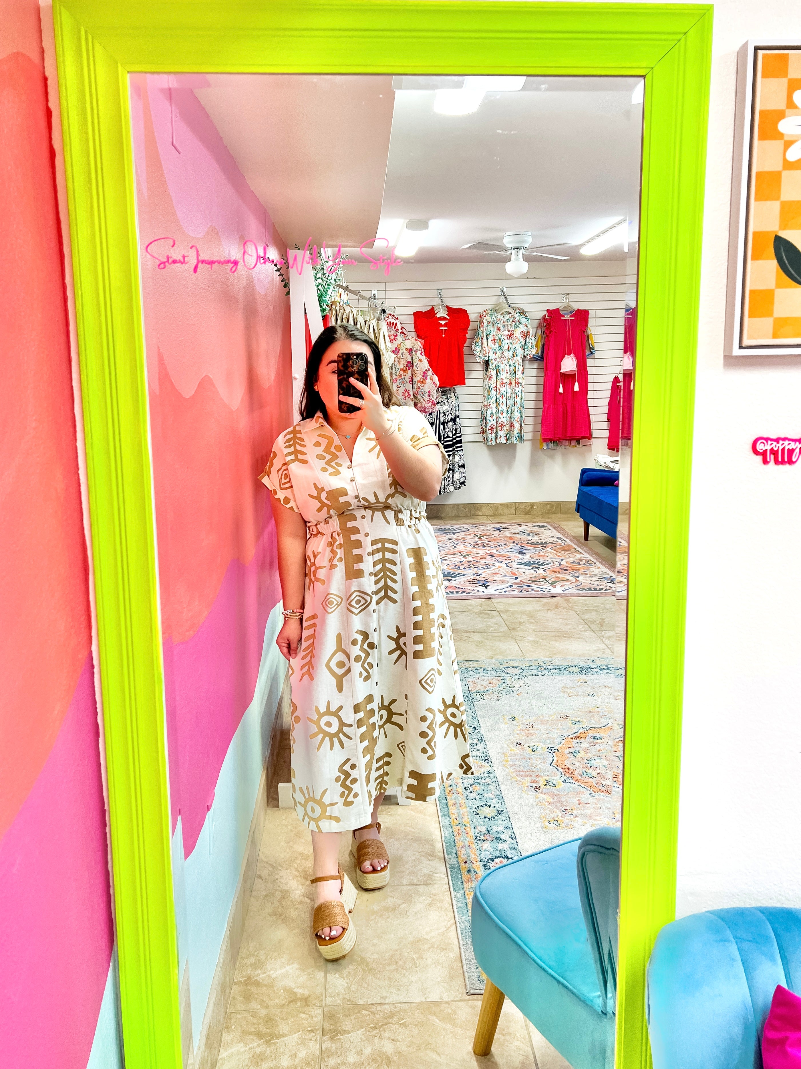 Taupe Abstract Midi Dress (S-2X)